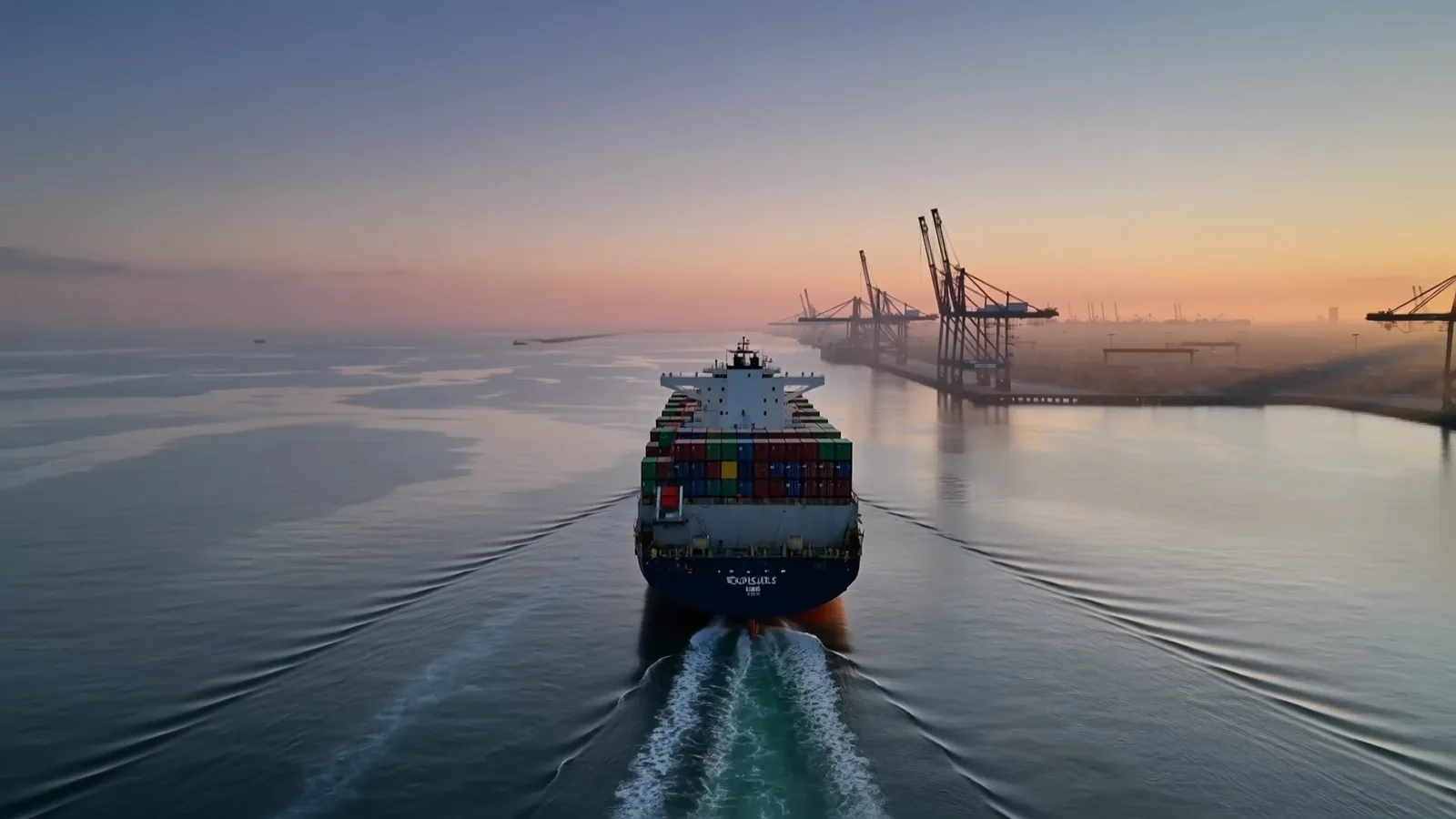 Container vessel approaching a modern port