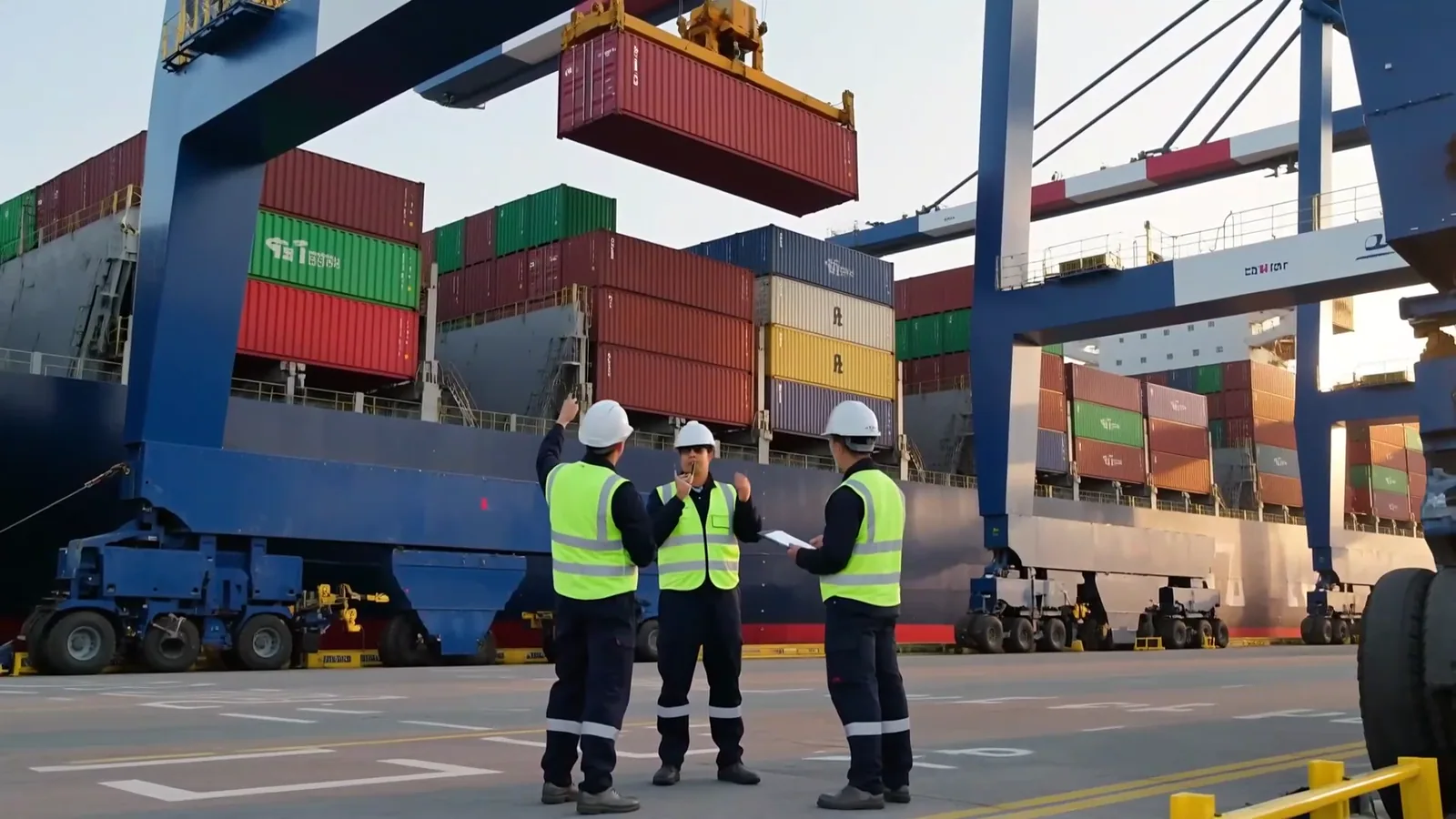 Port operations team coordinating container handling