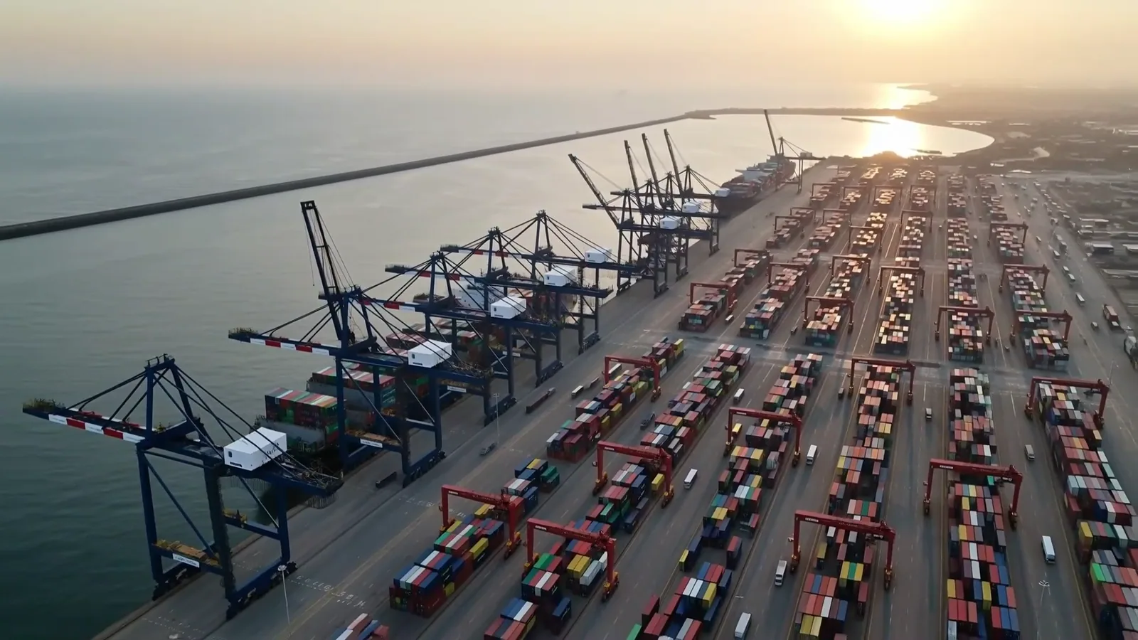 Organized container terminal viewed from above